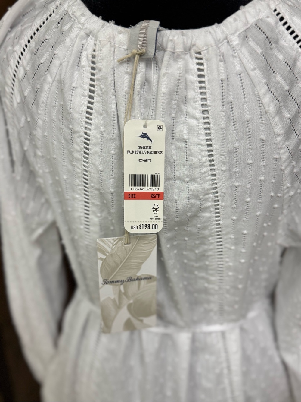 Tommy Bahama White Boho Tie-Neck Maxi Dress size XS NWT - Picture 2 of 8